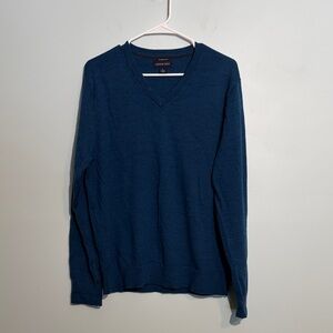 Lands’ End 100% Merino Wool Blue V-Neck Men’s Sweater Size Large 42-44